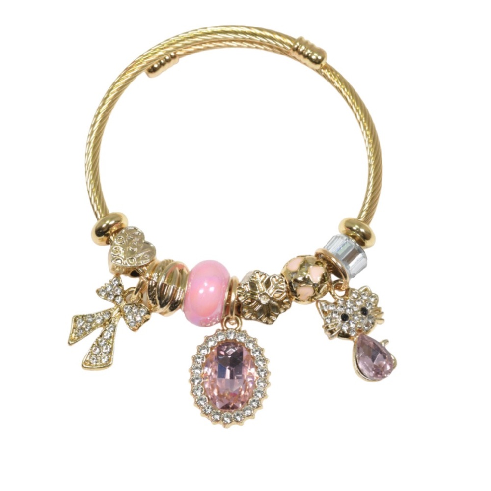 Gold/ pink charm bangle
